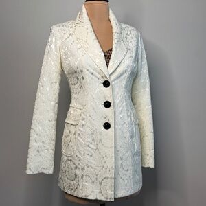 Luxe Cream White Brocade Long Blazer Coat Size Small